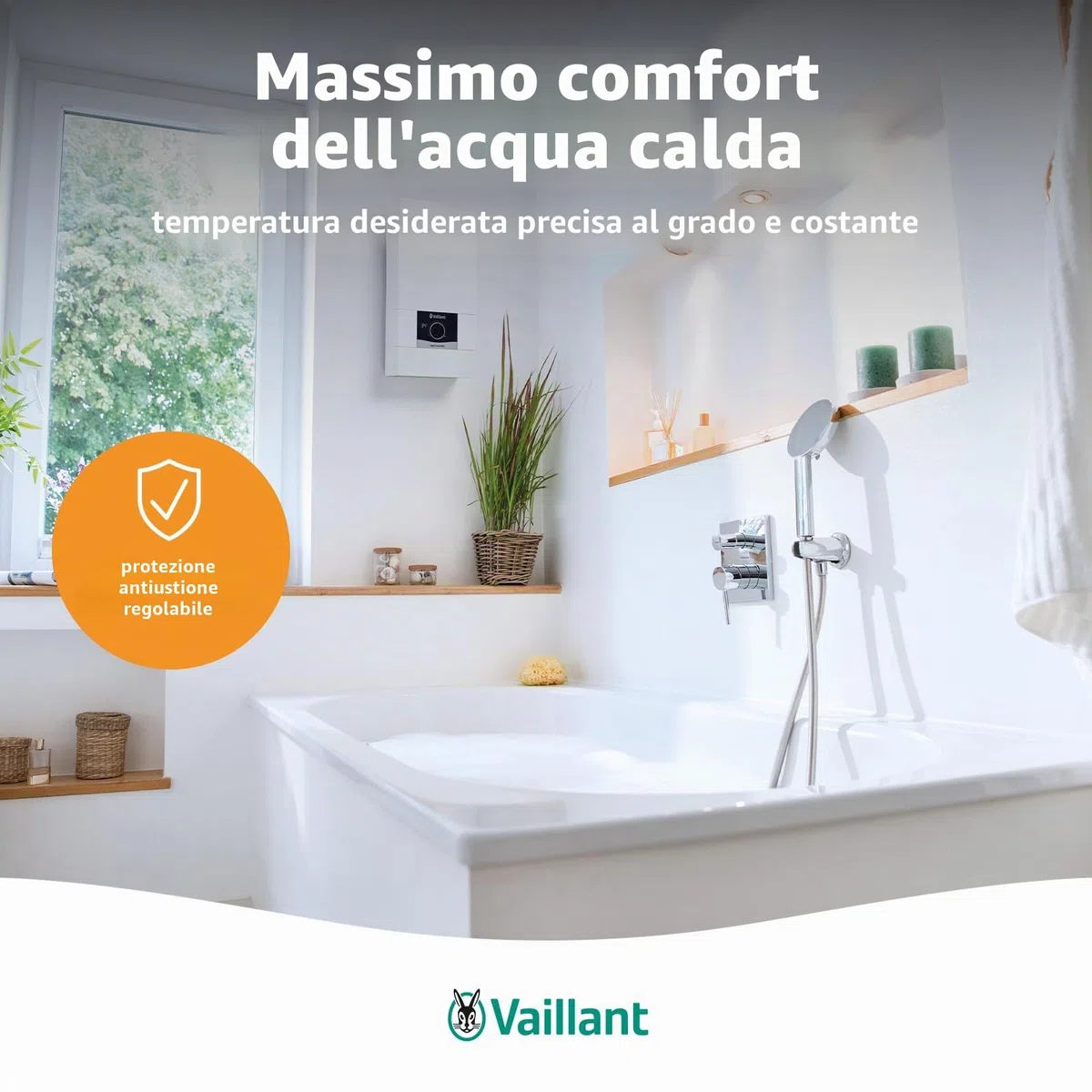 Vaillant 0010023779 - Scaldabagno elettronico electronicVED, VED E 24/8, 24 kW, resistente alla pressione, display digitale, temperatura di uscita precisa, regolazione continua, colore: bianco