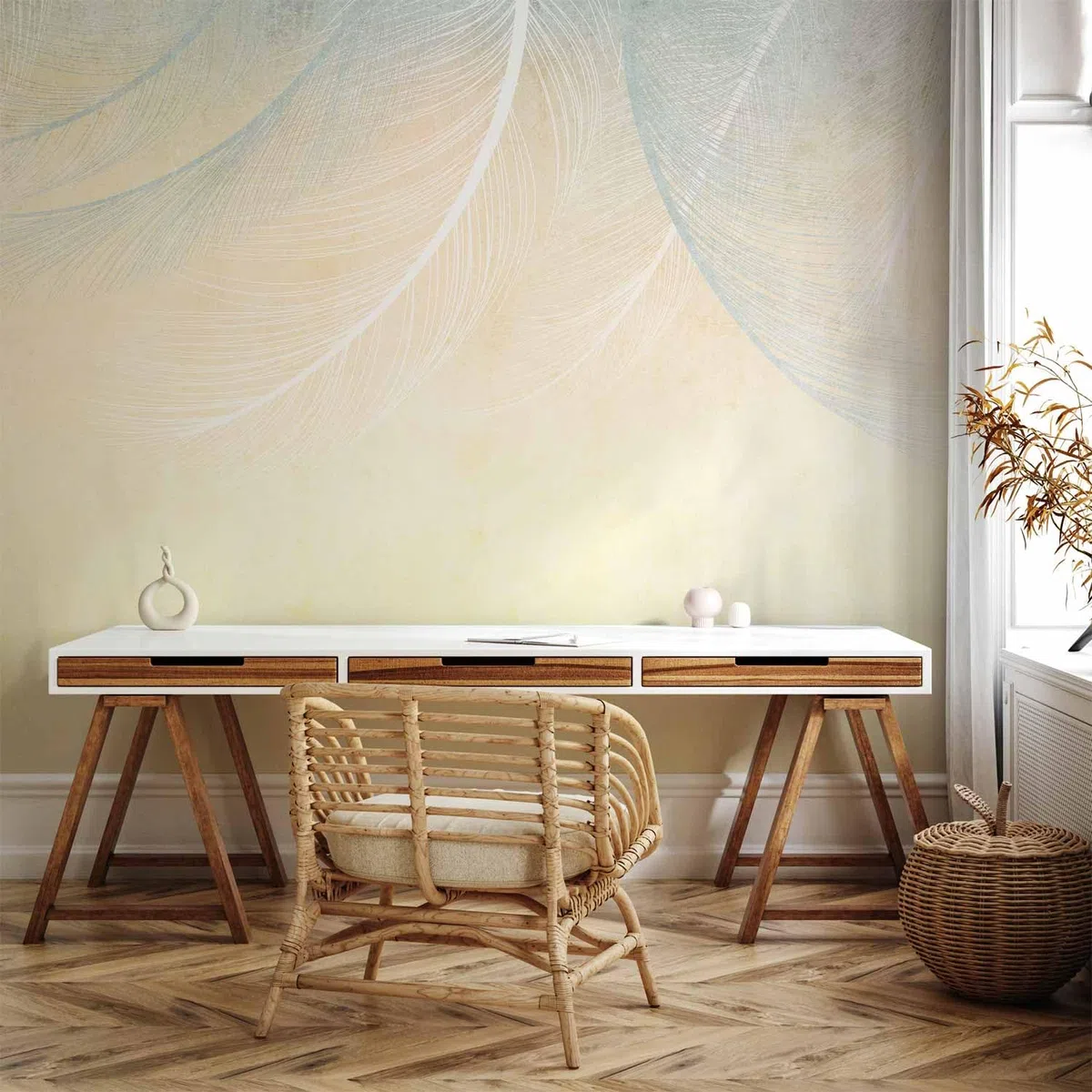 murando Carta da parati colorato Piume 400x280 cm Fotomurali in TNT Murale alla moda Decorazione da Muro XXL Poster Gigante Design Carta per pareti Aspetto concreto Boho come dipinto b-C-10182-a-a