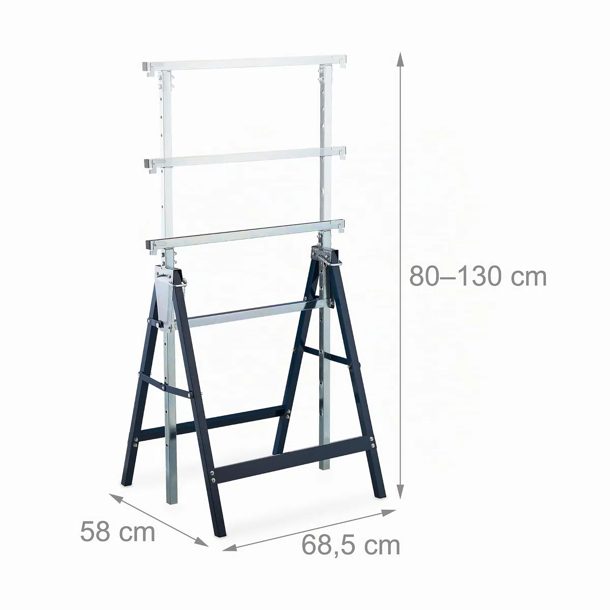 Relaxdays Set da 2 Cavalletti da Lavoro, 7 Altezze, Carico Max. 200 kg, Pieghevoli, da Officina, Acciaio, Blu Argentato
