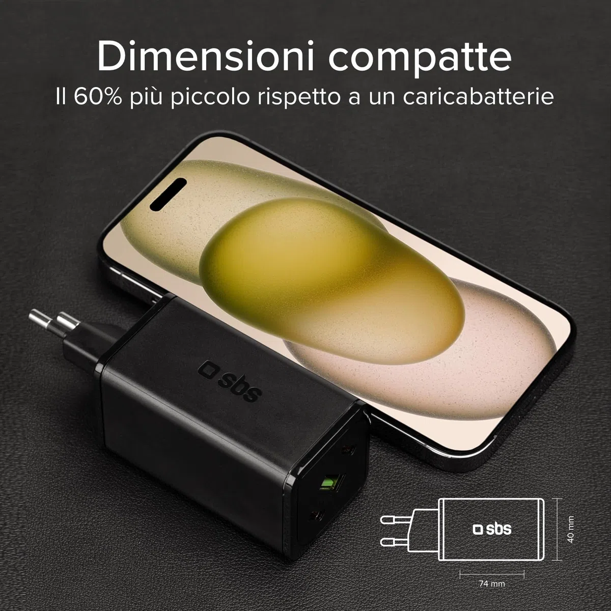 SBS Alimentatore Slim USB-C 100W, Tecnologia GaN, Power Delivery (PD), Ricarica Rapida, Adaptive Fast Charge (AFC), Caricatore iPhone, iPad, MacBook Air, Samsung, Tablet, Smartphone, Notebook, Nero