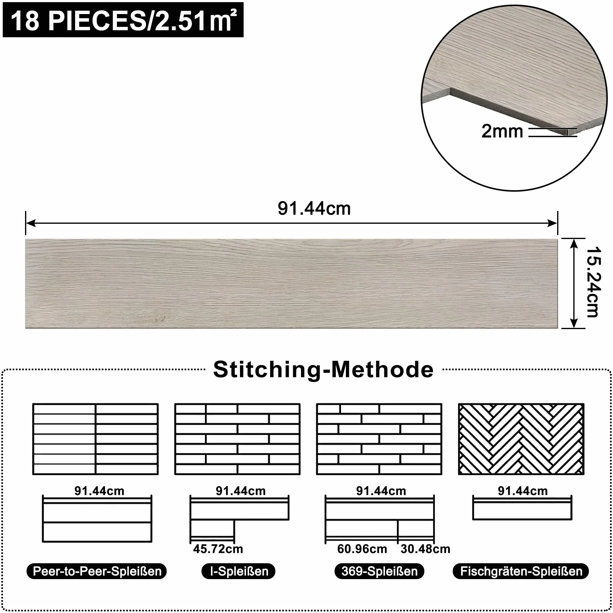 UISEBRT Pavimenti in PVC Autoadesivo Listoni in laminato vinilico, Effetto legno, 91,44 x 15,24 x 0,2 cm, 18 pezzi circa 2,5 m², Piastrelle Adesive PVC per Cucina Soggiorno Balcone, Beige Grigio