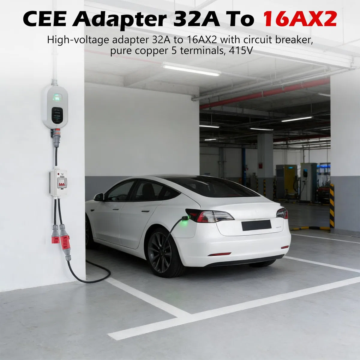 Adattatore di alimentazione CEE 32A a 16A X2 con interruttore, rame puro 5 pin 400V 1,5M Accoppiamento IP44 Distributore di alimentazione robusto, per l'industria del Camping-car Caravana, officine