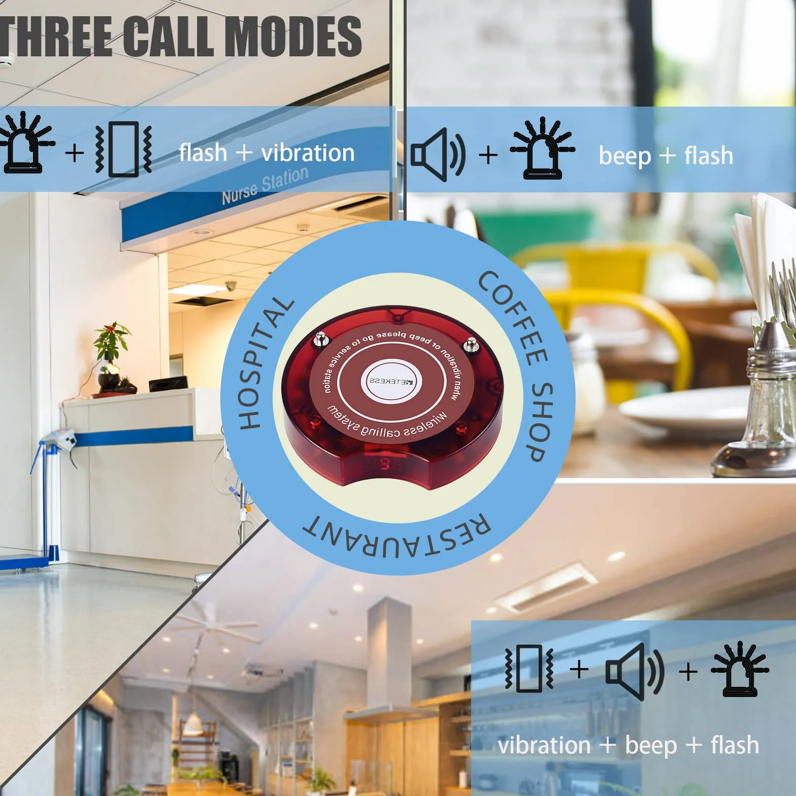 Retekess TD165 Cercapersone Ristorante Wireless, 300M 999 Canali Pager Ristorante, 3 Modalità di Chiamata, Indicatore di Batteria Scarica, Chiama persone Ristorante, Bar, Fabbrica, Clinica