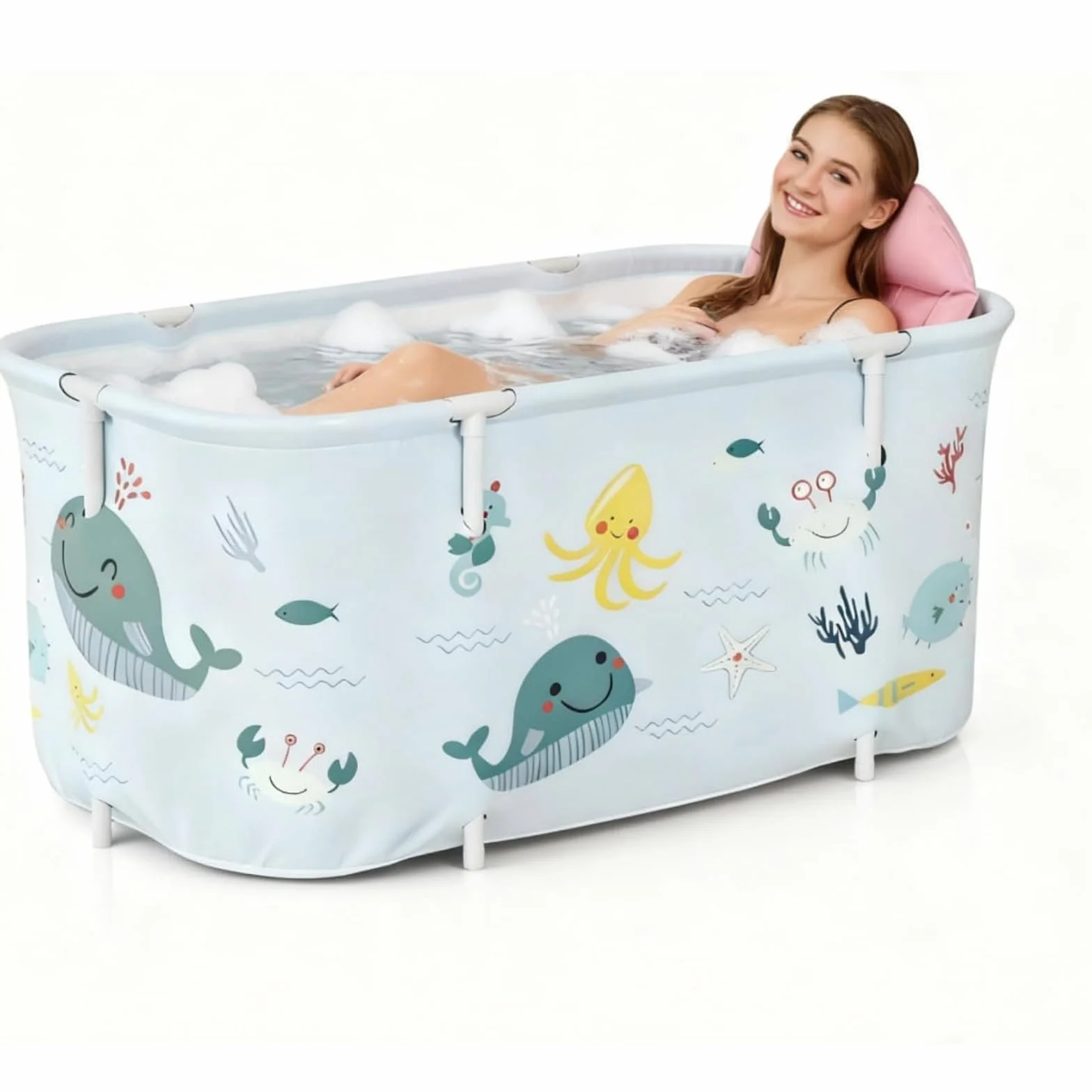 Vasca da bagno pieghevole per adulti, 140X50X55cm Vasca da bagno portatile con cuscino e schienale, vasca da bagno SPA per doccia, vasca da bagno pieghevole indipendente per adulti e bambini, stile