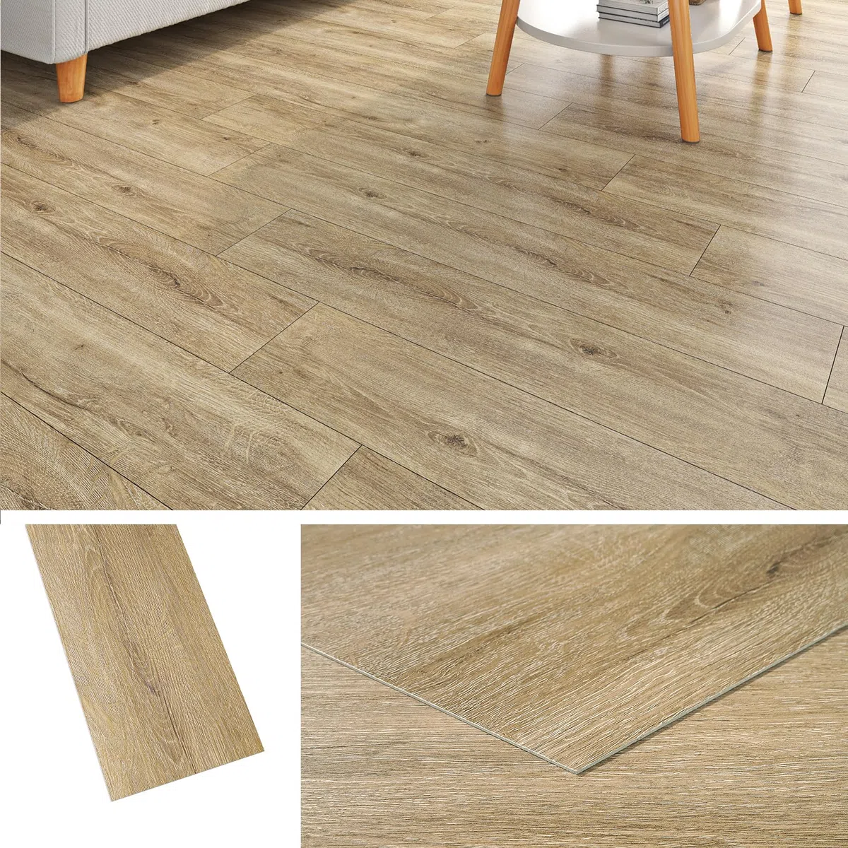 Livelynine Pavimento PVC Adesivo Effetto Legno - Listoni Finto Parquet Laminato 90x15 Pavimento Adesivo Legno Quercia Piastrelle Adesive Pavimento Bagno Cucina Linoleum per Pavimenti Chiaro, 18 Pezzi