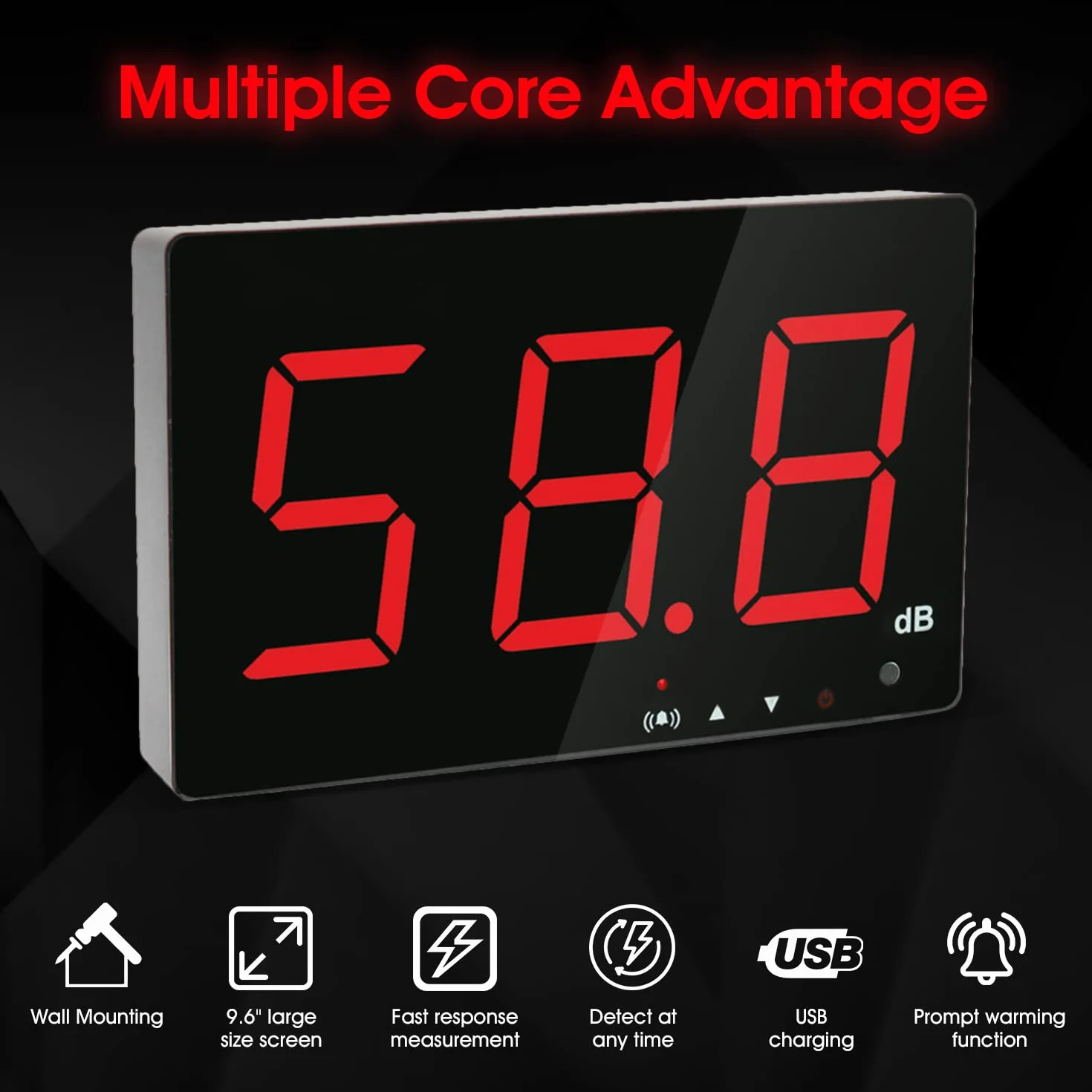 Fonometro 30-130db Misuratore di decibel Muro Decibel Volume Rumore Tester con allarme, Decibel Misuratore di rumore digitale con grande schermo LCD rosso per Casa Ufficio Scuola Ristorante Fabbrica