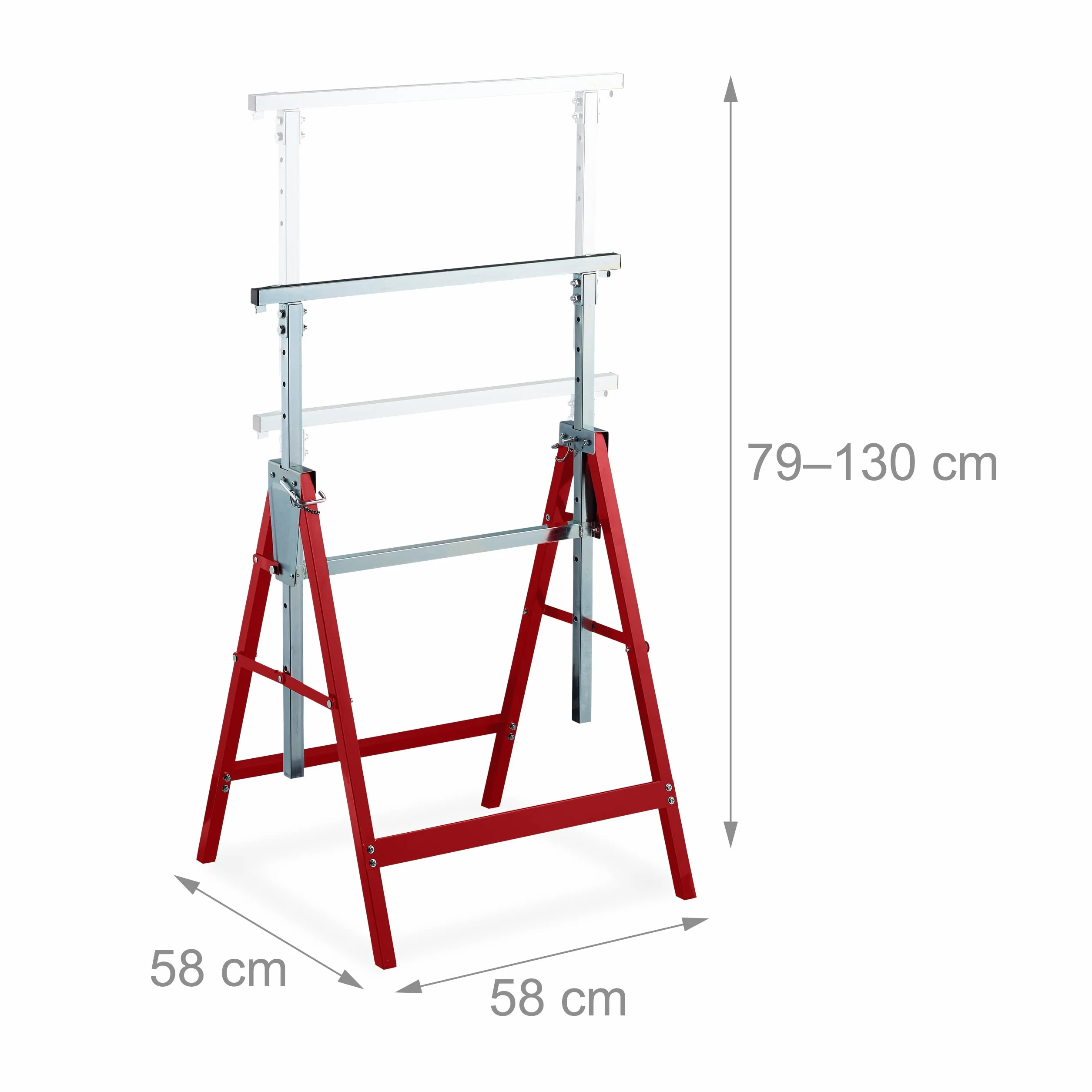 Relaxdays Set da 2 Cavalletti da Lavoro, 7 Altezze, Carico Max. 200kg, Pieghevoli, da Officina, Acciaio, Rosso Argentato