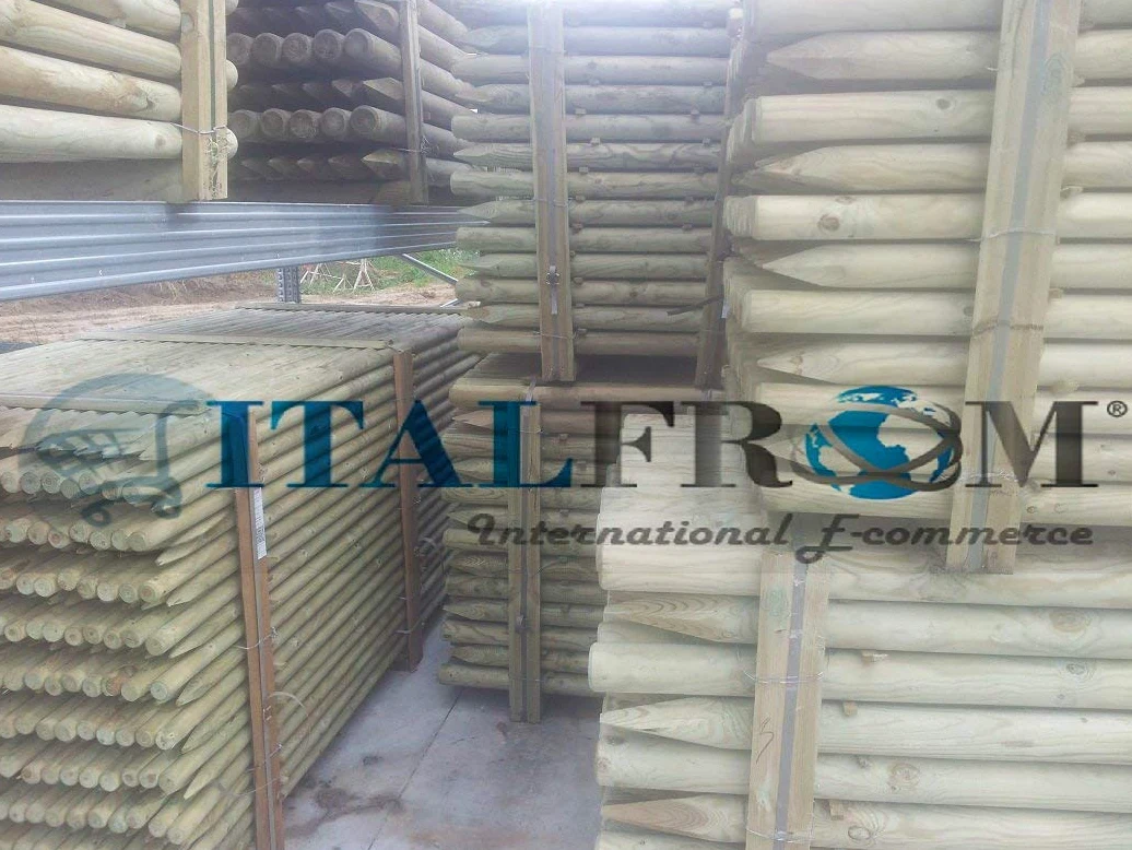 ITALFROM - 10 Paletti per Recinzione Pali in Legno con Punta Torniti (Diametro 6cm, H 200cm) Paletti da Giardino, Staccionata, Recinto, Steccato, per Vigneti e Frutteti, Legno di Pino Trattato (5847)