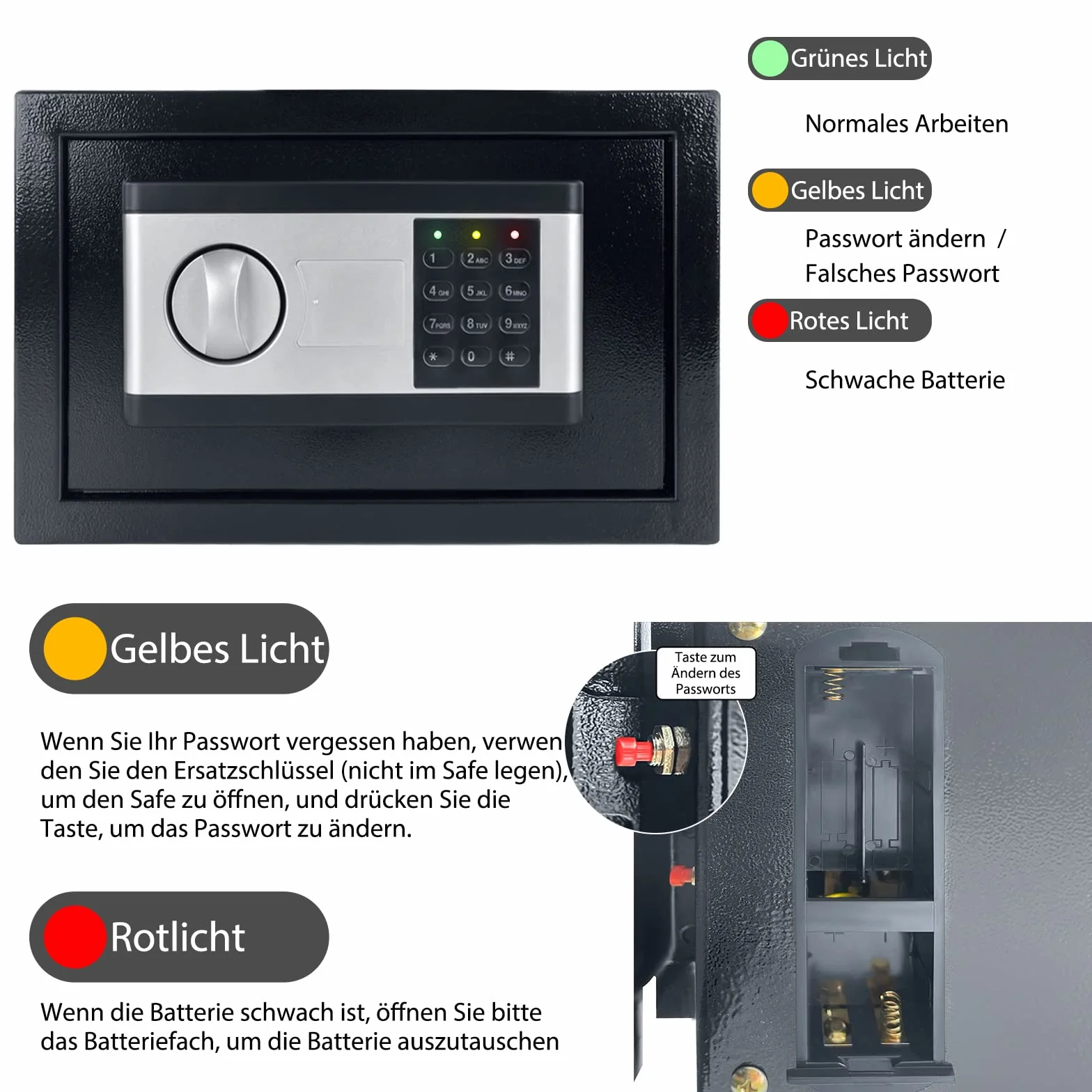 FIVMEN Safe Cassaforte per mobili da casa, impermeabile, 12 l, con codice di sicurezza e chiavi di sicurezza e funzioni di allarme, cassaforte