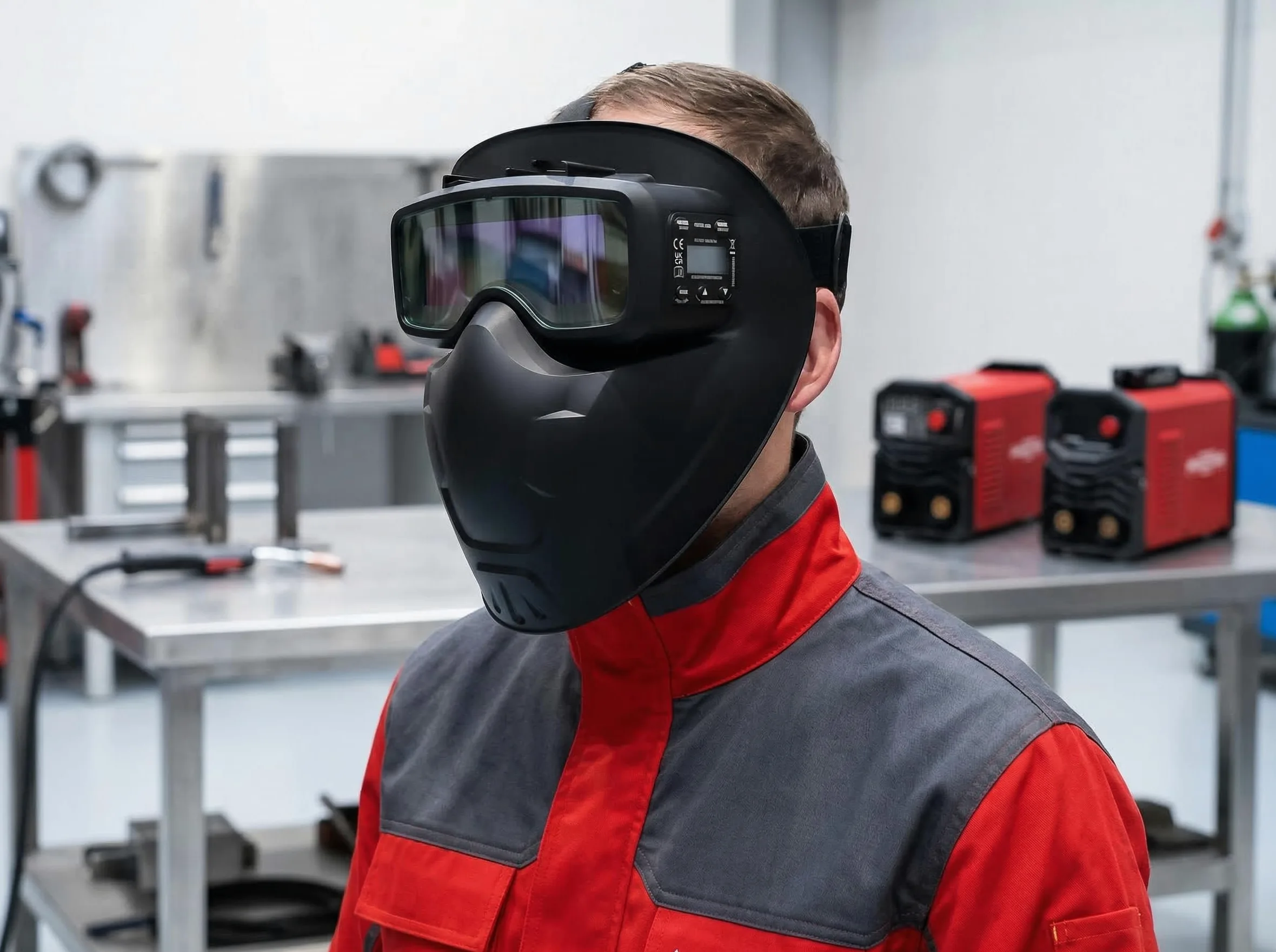 Maschera per saldatura elettronica Solter S-Mask 15 | Visore ampio 111x39 mm | Oscuramento automatico DIN 5-13 | Leggero, compatto e compatibile con piccoli occhiali