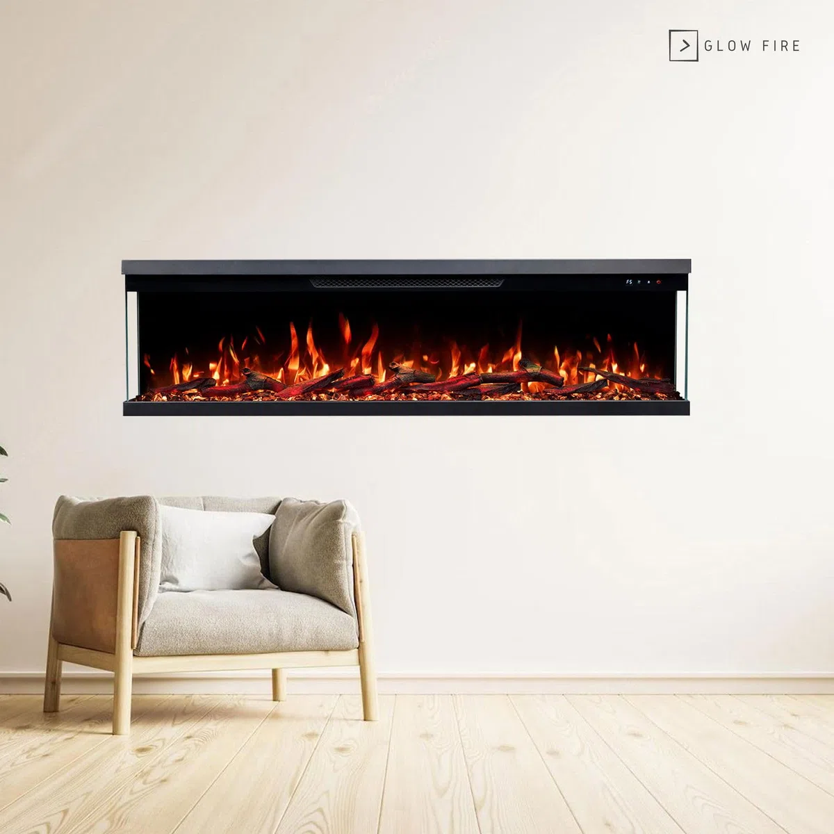GLOW FIRE Caminetto Elettrico Insert 127 con fuoco LED 3D realistico - Caminetto elettrico a parete con riscaldamento e fuoco, controllo tramite app, effetto crepitio e timer, max. 1800 W, 127x35x19