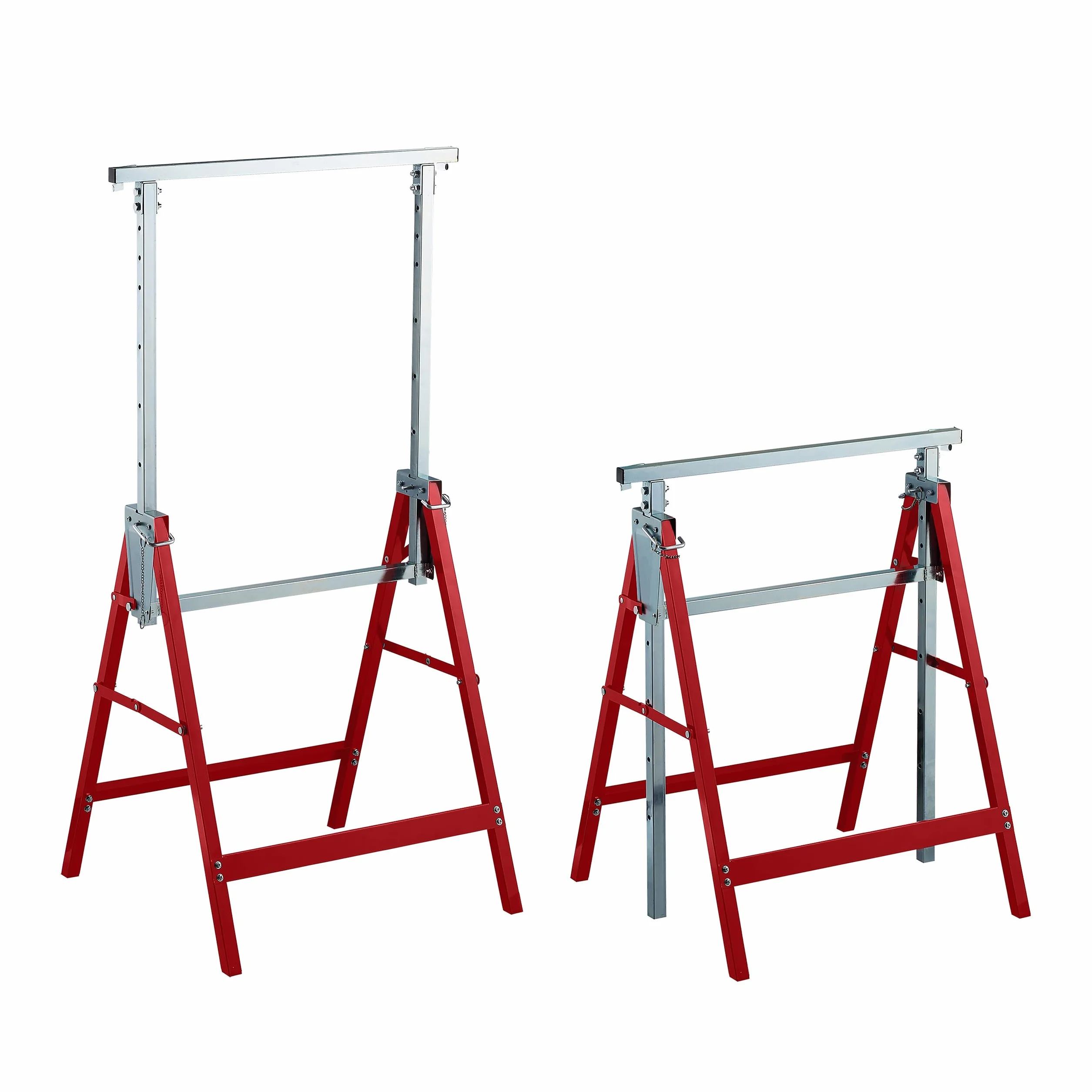 Relaxdays Set da 2 Cavalletti da Lavoro, 7 Altezze, Carico Max. 200kg, Pieghevoli, da Officina, Acciaio, Rosso Argentato