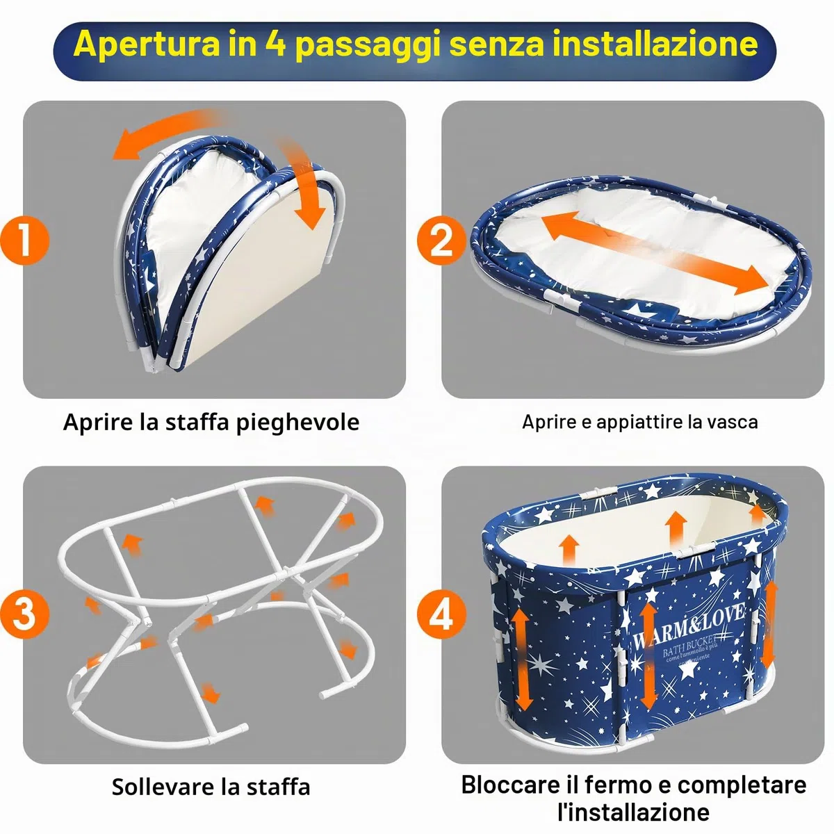 Vasca da bagno pieghevole portatile per adulti, vasca da bagno per la doccia,Nessun assemblaggio necessario (blu, ovale-94L x 55W x 56H cm)