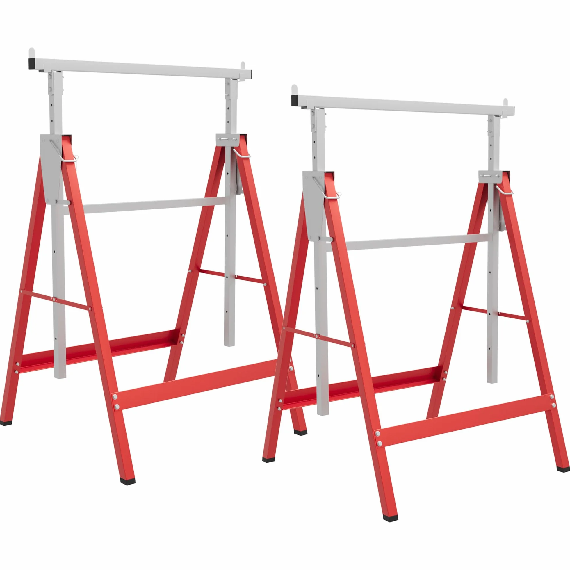 HOMCOM Set 2 Cavalletti da Lavoro Pieghevoli Portata 200 kg, Altezza Regolabili 80-130 cm, Cavalletti Telescopici Salvaspazio in Acciaio per Fai da Te, Garage e Giardino, Rosso e Argento