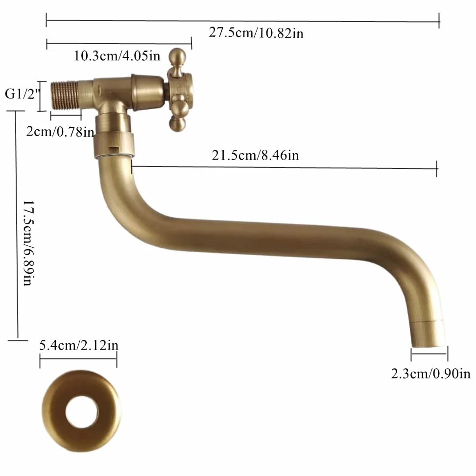 Rubinetto Giardino,Rubinetto in Ottone Anticato per Lavandino Cucina Bagno Lavabo Mop Pool, Rubinetti Acqua Fredda Girevole con Maniglia a Croce Interfaccia G1/2,SL-0602