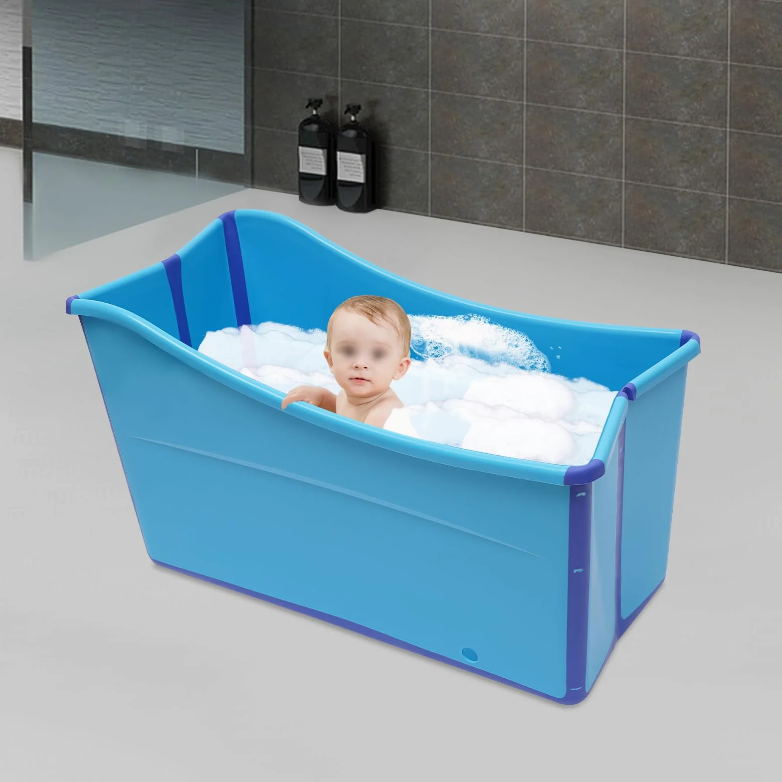 Vasca da bagno pieghevole per adulti, 80 cm, per piccoli bagn| vasca da bagno portatile pieghevole da appoggio blu