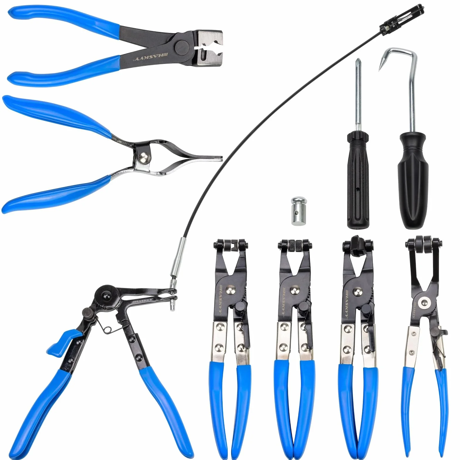 HASKYY Set di 11 pinze per fascette stringitubo incl. valigetta, set di pinze speciali con cavo Bowden e fascette a molla