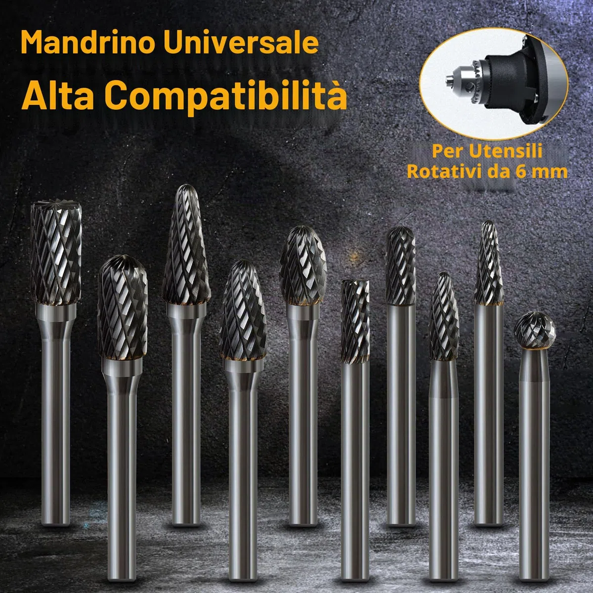 Set di Frese in Metallo Duro, 10 Pezzi Frese Rotanti in Carburo di Tungsteno con Gambo da 6mm per Legno, Acciaio, Metallo, Incisione, Lucidatura, Trapano