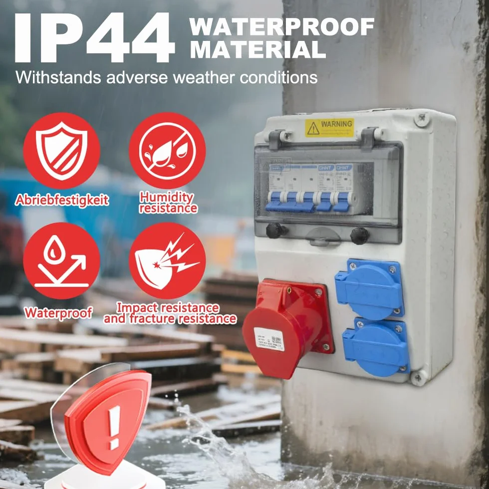 Distributore di Corrente 230 V, Copri Quadro Elettrico con Prese 2x230V e 1xCEE 16A Cablate, Quadro Elettrico da Cantiere IP44 con Interruttore Ls, Distributore Quadri Elettrici