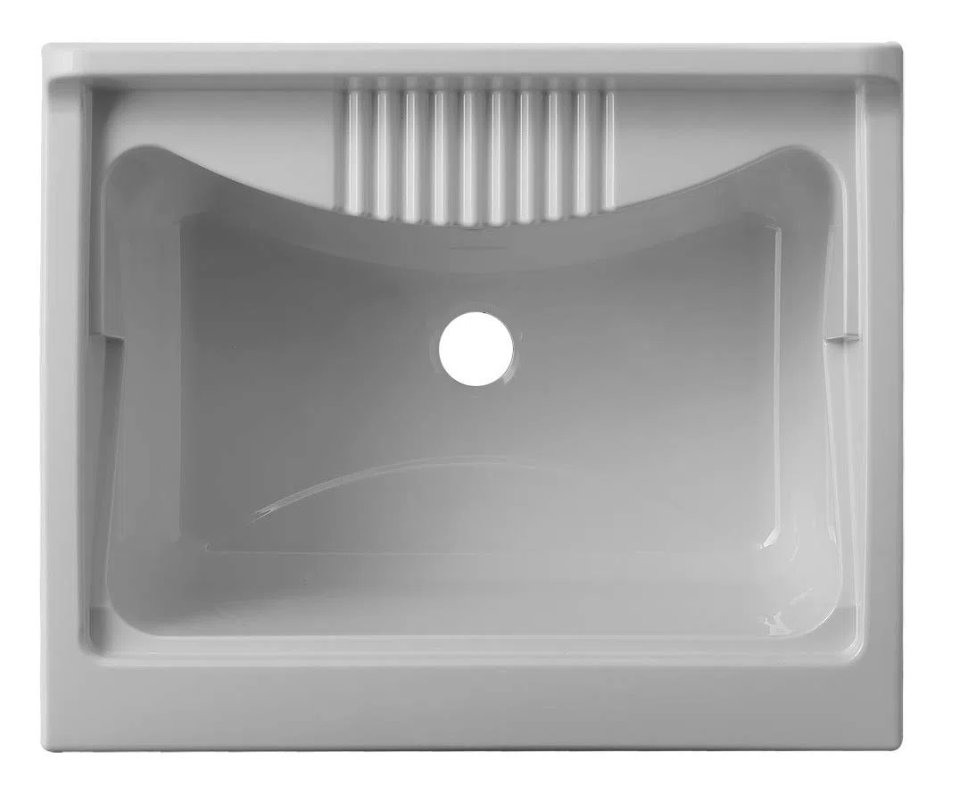 Negrari Vasca ad appoggio in resina PP per Lavatoio, Resistente all'umidità, Resistente agli acidi di uso comune, Kit di scarico incluso, Interno e Esterno, L60 x P50 x H30 cm, Bianco