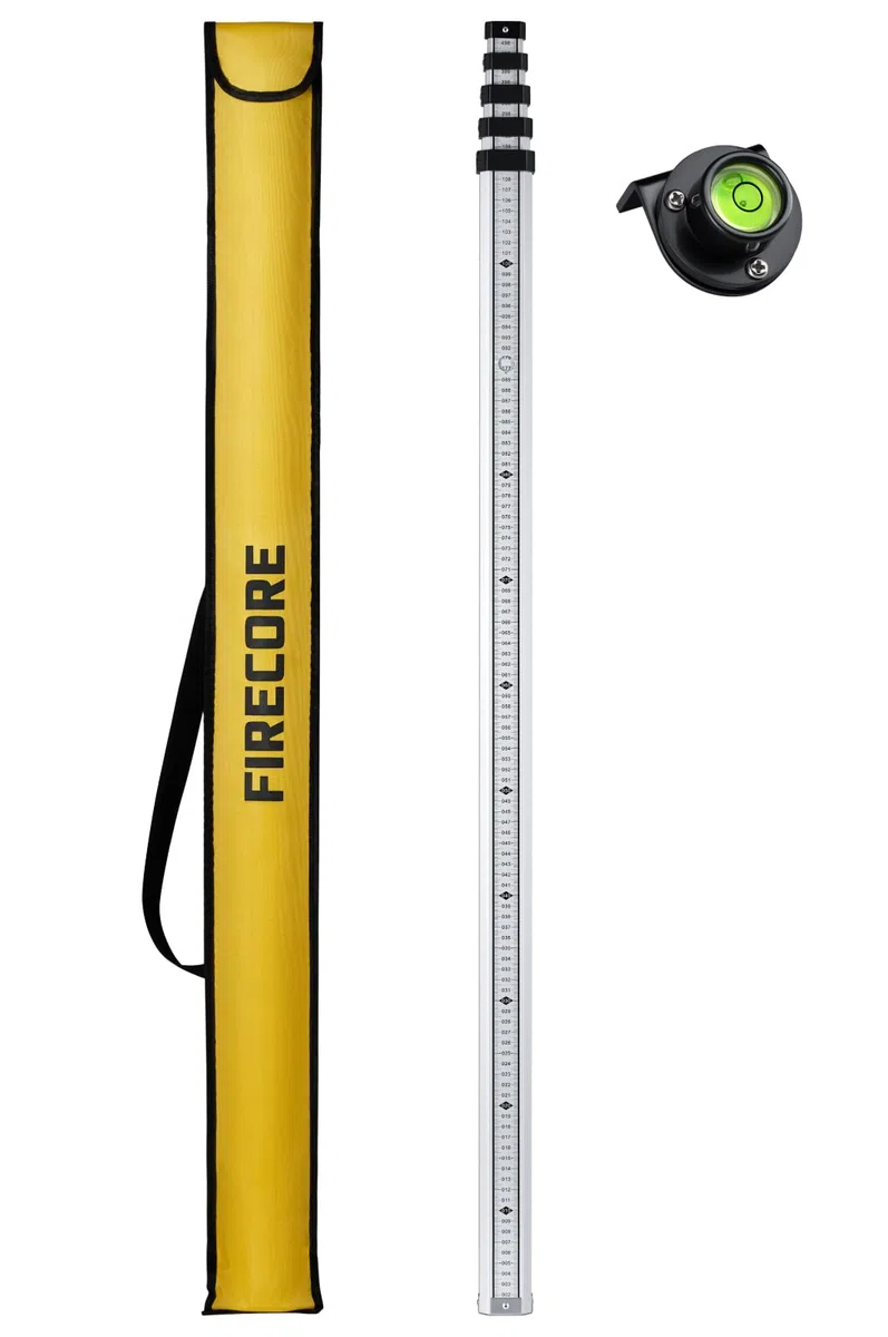 Livella telescopica Firecore 5m, asta di misurazione in alluminio per laser reticolo e laser rotanti, righello di misurazione con livella e borsa in nylon, lunghezza 5m, 5 segmenti, scala cm/mm)