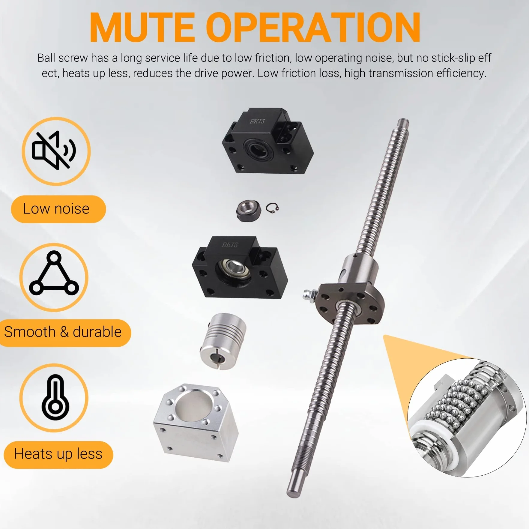 Mandrino filettato SFU1605-500 mm, in acciaio inox, guida lineare con supporto BK12/BF12, alloggiamento del dado DSG16H, dado a sfera e frizione per macchina da incisione