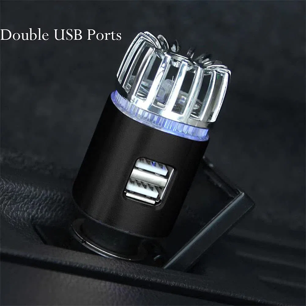 Baceyong purificatore d'aria per auto a ioni negativi con caricatore USB doppio, rimuove odori, fumo di sigaretta, inquinamento ambientale, polline e peli di animali.