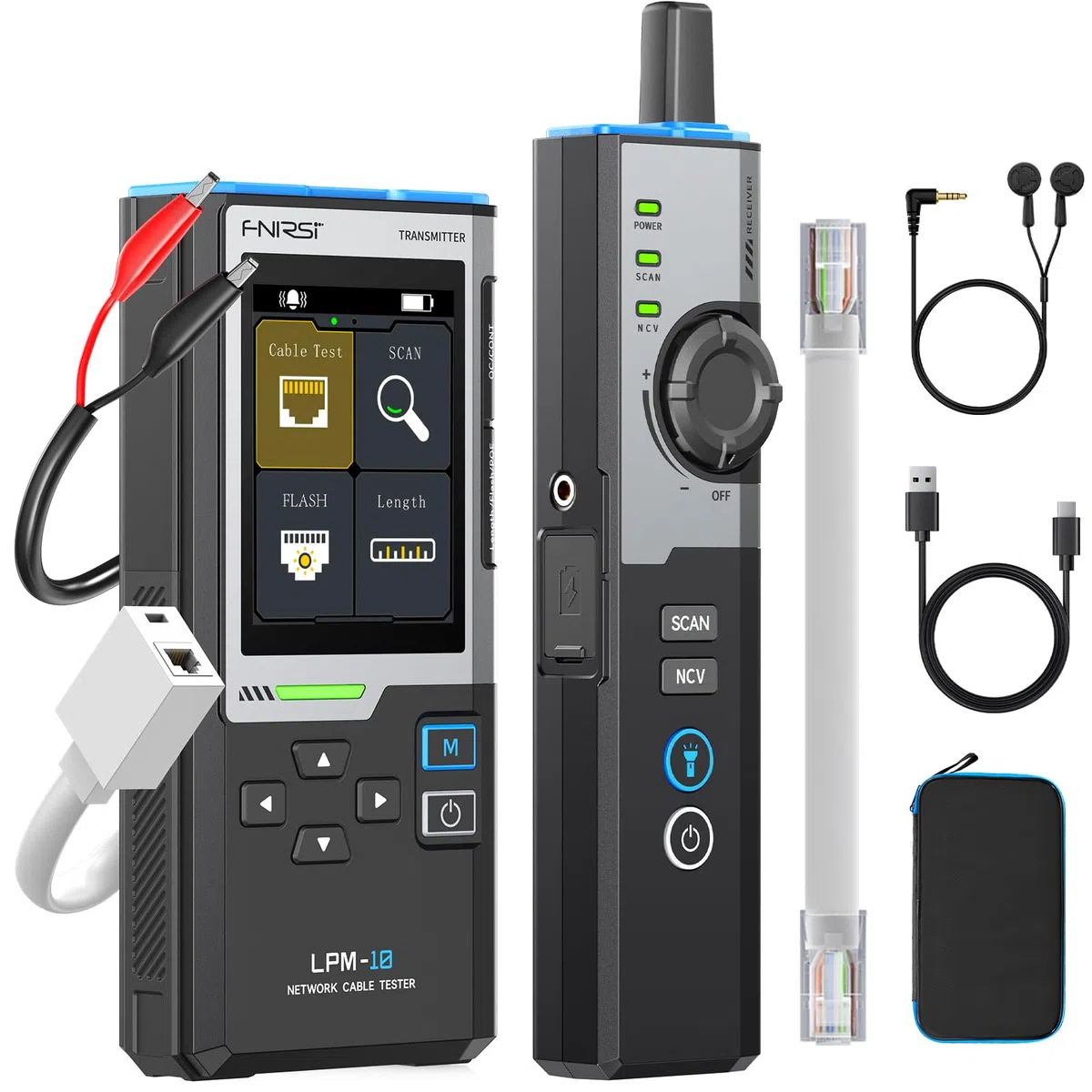 FNIRSI LPM-10A Testeur Câble RJ45, Tester Cavo Ethernet CAT5 CAT6 RJ11, Tracciatore Cavi e Toner di Rete, Test PoE/NCV/Lunghezza, Tester Rete Ricaricabile