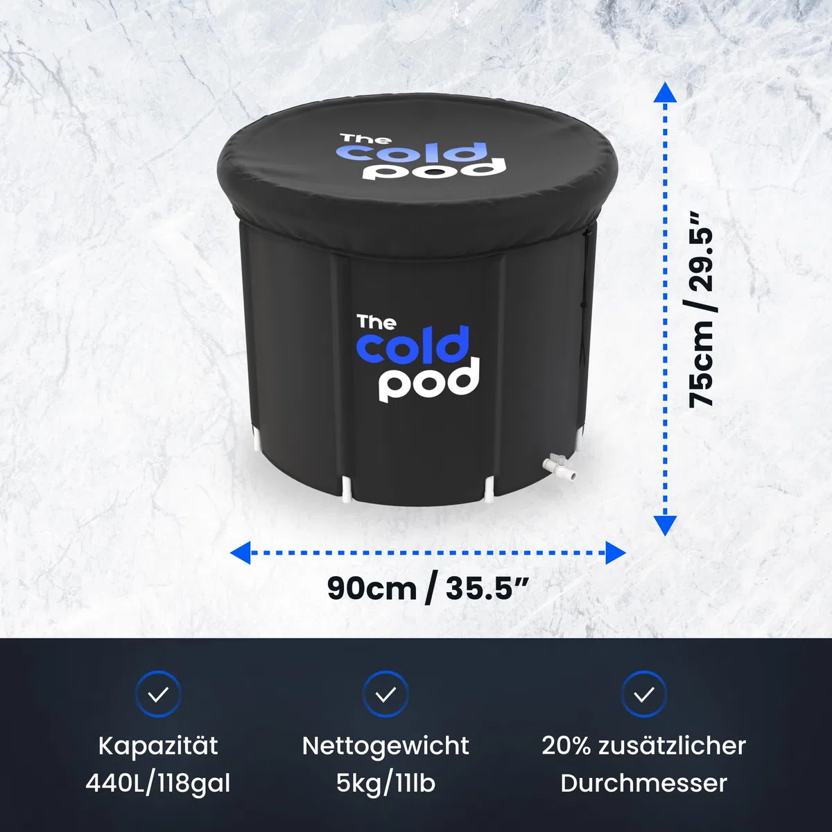 The Cold Pod - Bagnetta da bagno gonfiabile per atleti con coperchio, portatile, per crioterapia, gonfiabile, per interni ed esterni, per adulti (90 cm)