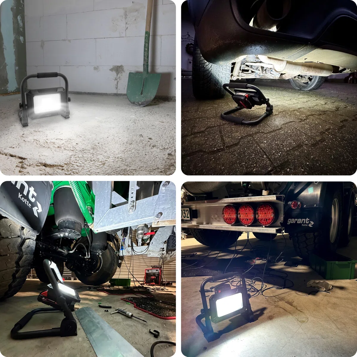 ANSMANN Luce da lavoro a LED, compatibile con batterie da 18V, incl. piastre di adattamento per Bosch, Makita, Milwaukee/Dewalt, 3000 lumen robusti 30 watt 3 livelli di luminosità