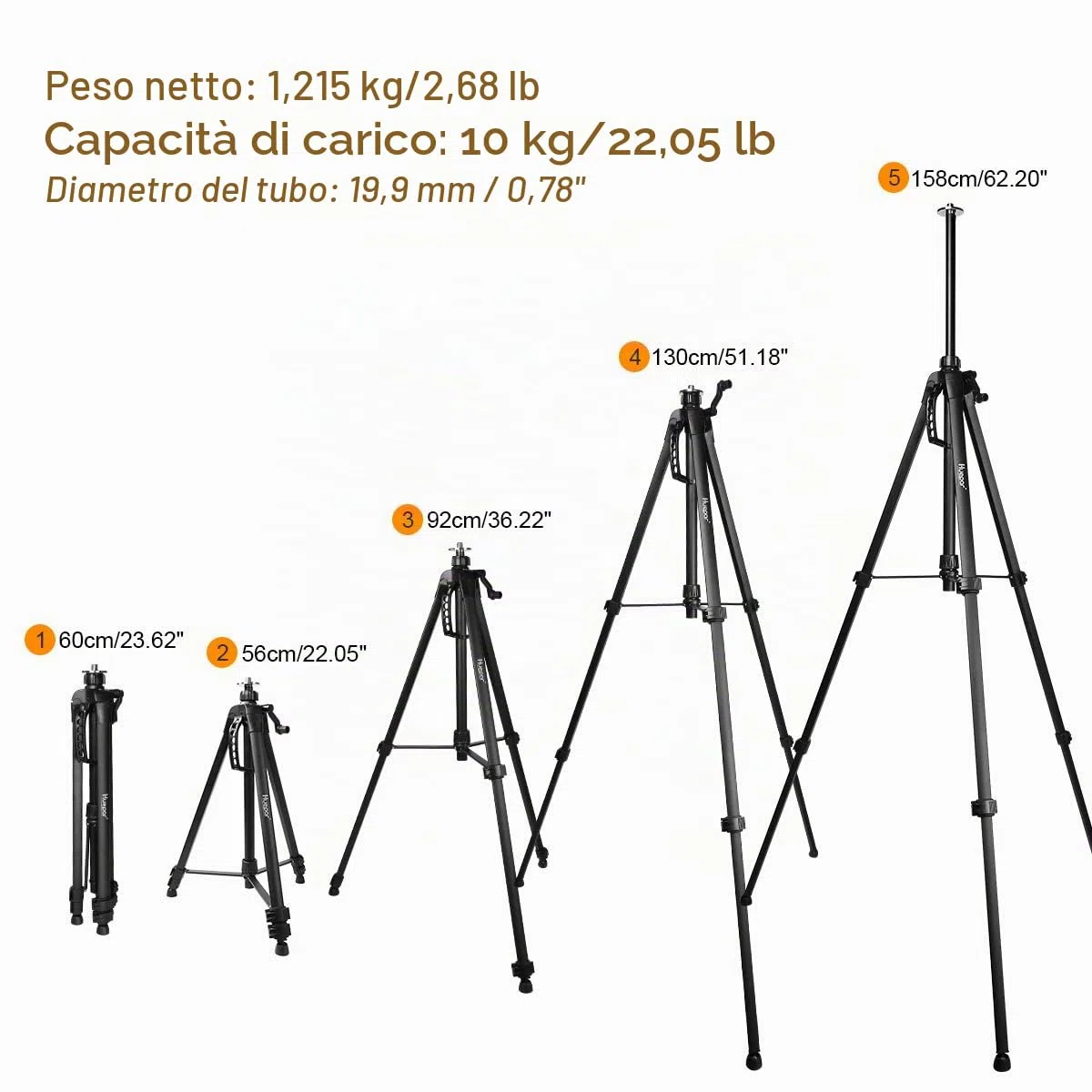 Huepar Treppiede 1,6 m Treppiede in alluminio per livella laser, con livella a bolla, con filettatura maschio da 5/8 "-11 e adattatore per vite da 1/4" -20, Borsa per il trasporto inclusa - TPD16