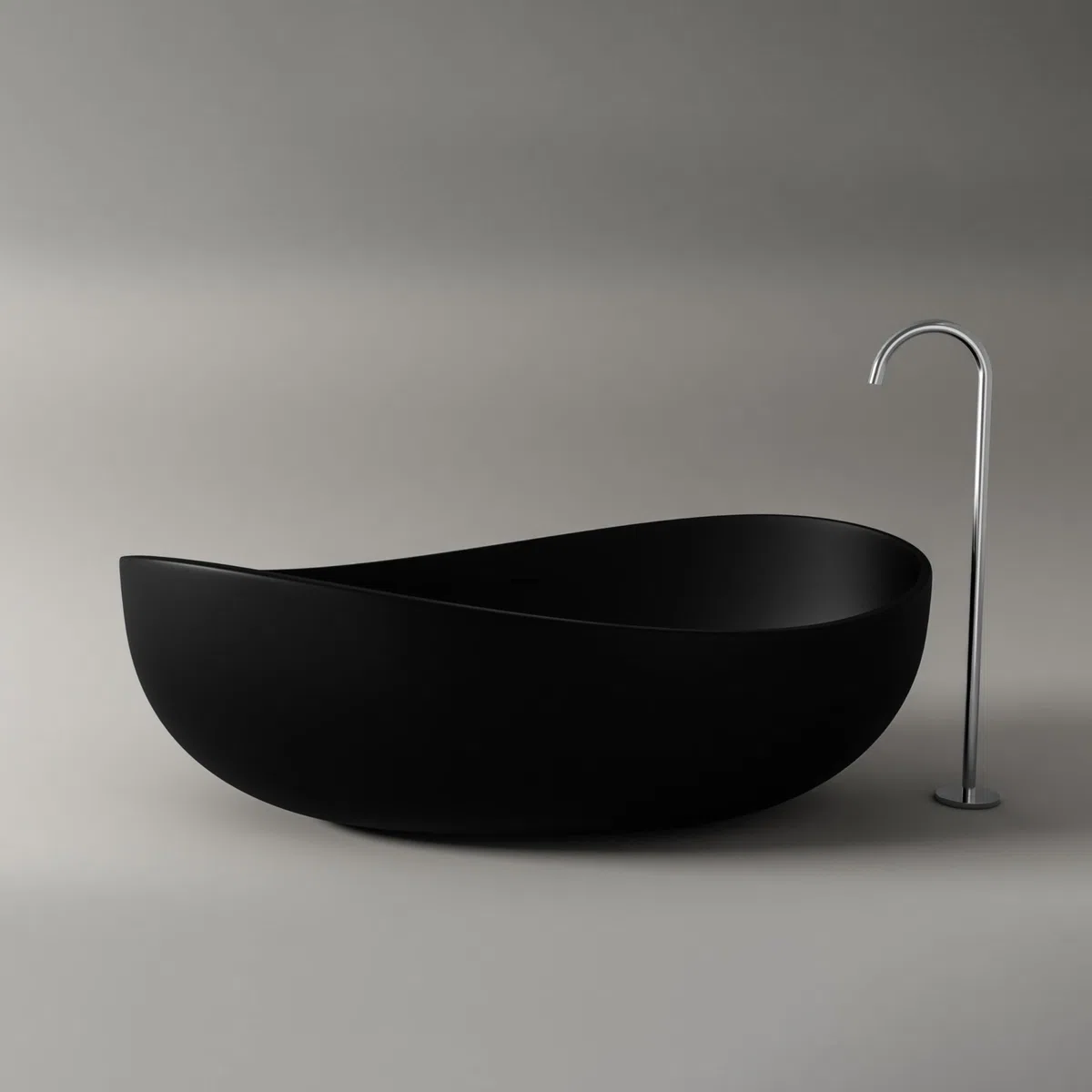 Vasca da bagno freestanding in Solid Stone, 'WAVE' nero opaco 180x110cm