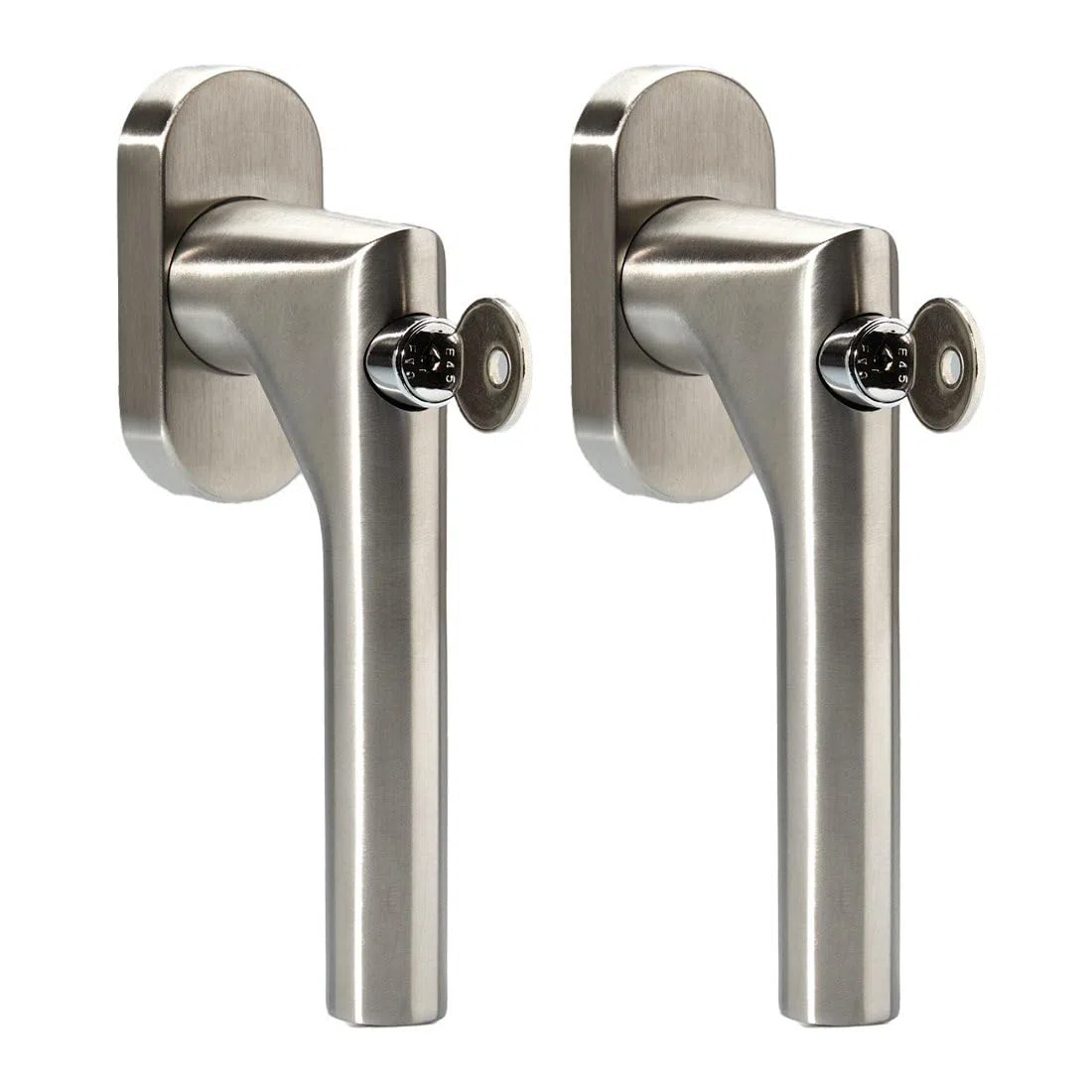 FELGNER Messina II - Set di 2 maniglie per finestra bloccabili da 100 nm | viti nascoste + rosetta ovale resistente alla corrosione | 2 chiavi – acciaio inox opaco