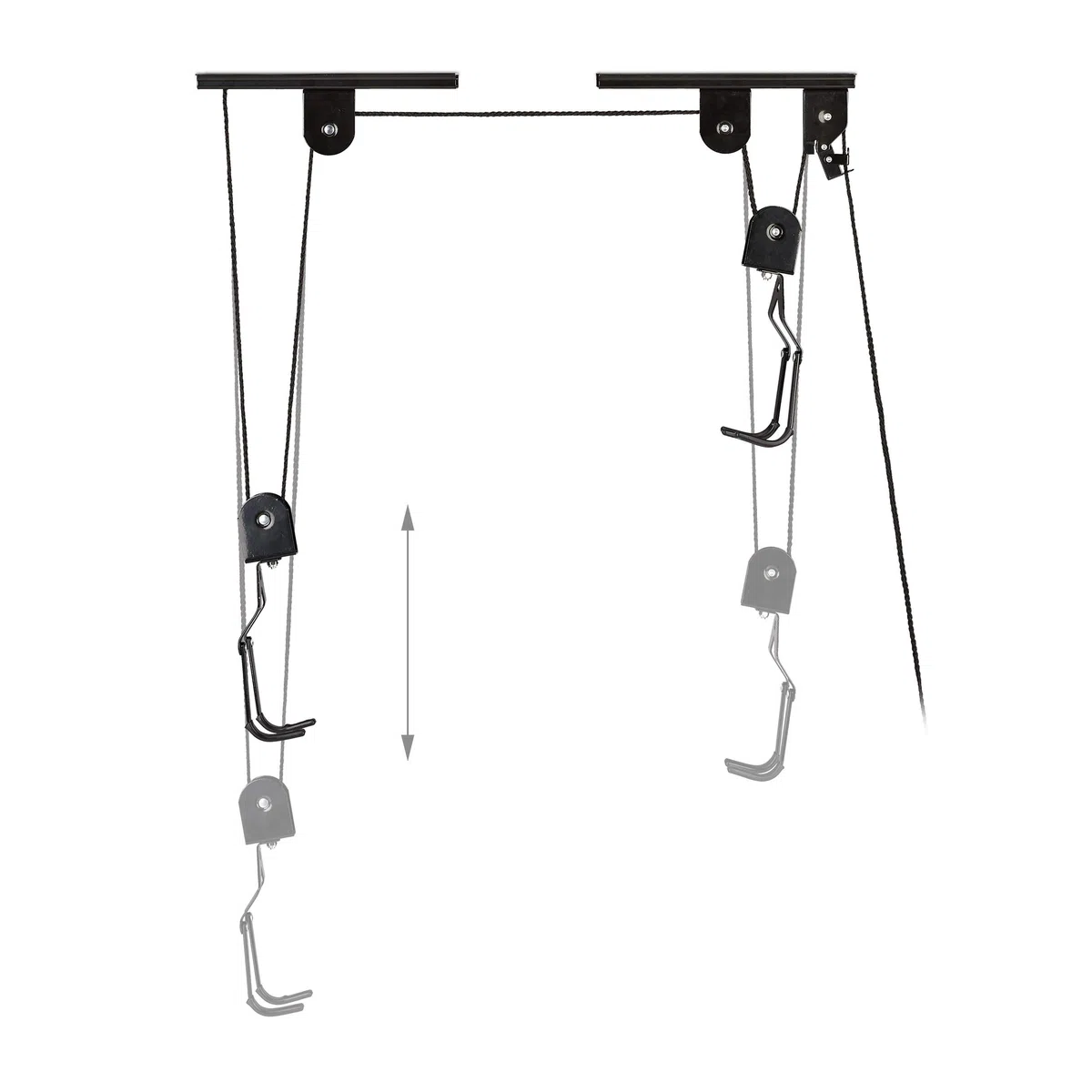 Relaxdays 4X Portabici da Soffitto Fino a 30 kg, Appendi Bicicletta a Carrucola, Garage e Cantina, Ganci di Supporto, Nero