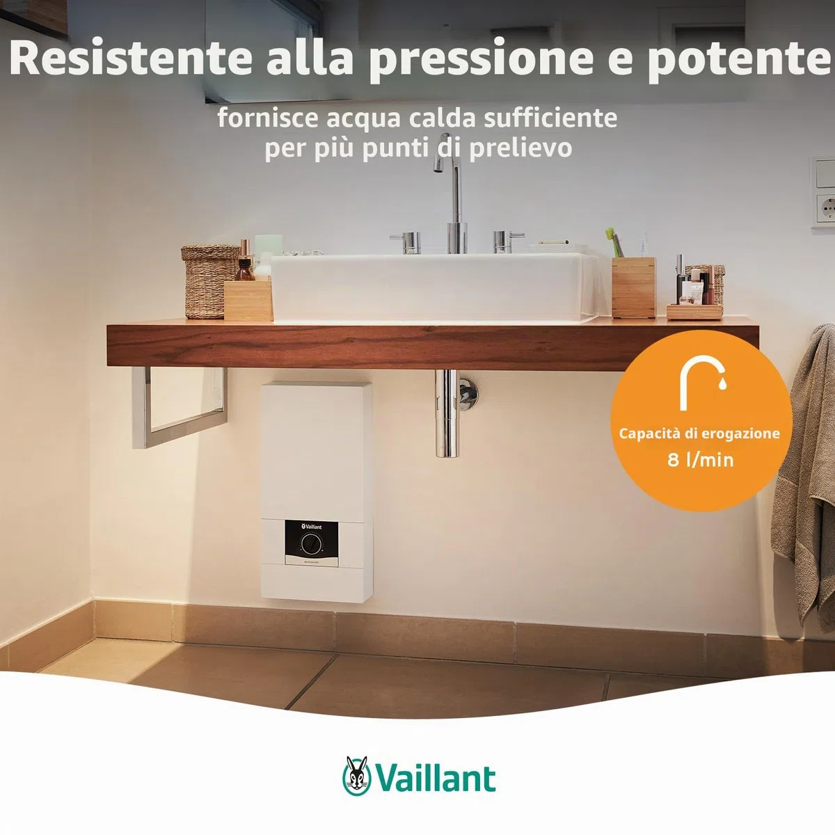 Vaillant 0010023779 - Scaldabagno elettronico electronicVED, VED E 24/8, 24 kW, resistente alla pressione, display digitale, temperatura di uscita precisa, regolazione continua, colore: bianco