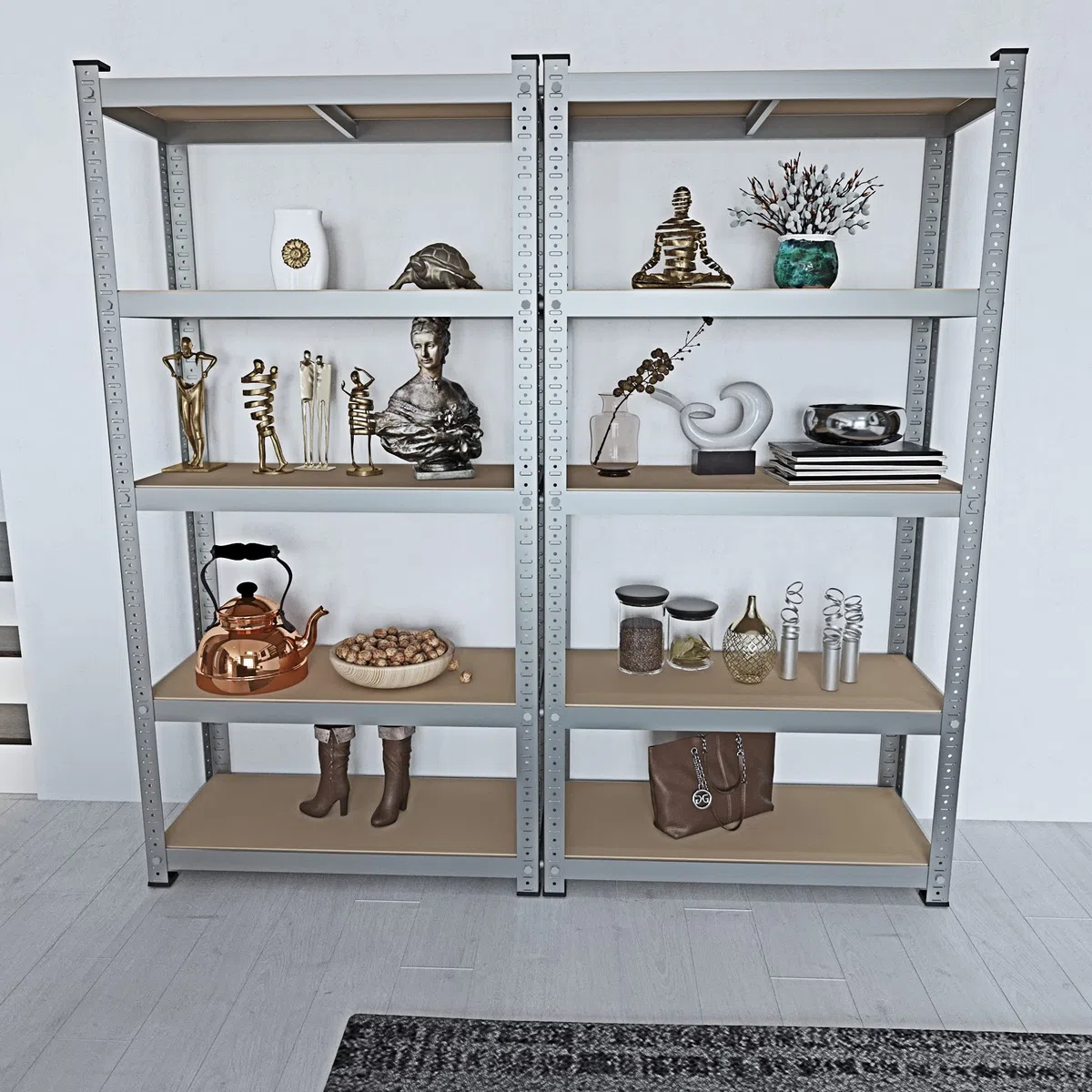Bricozone Set 5 Scaffali Metallici con Ripiani in MDF 180 x 90 x 40 cm Portata 875 kg