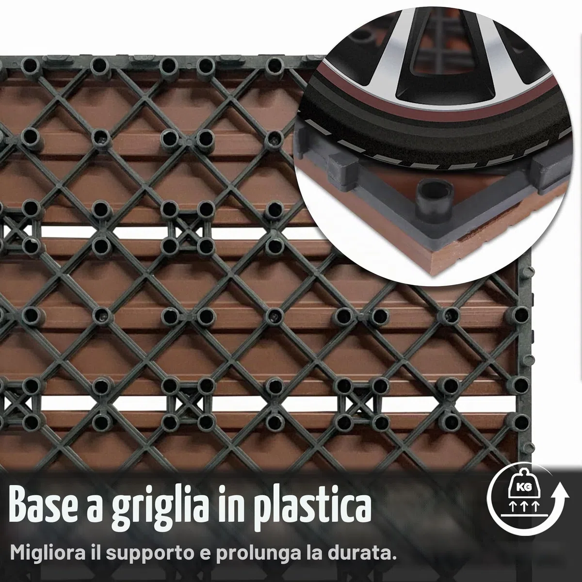 UISEBRT 6 pezzi per pavimenti in WPC, effetto legno, piastrelle a clic, in plastica, per giardino, balcone, terrazza (30 x 60 cm, marrone)