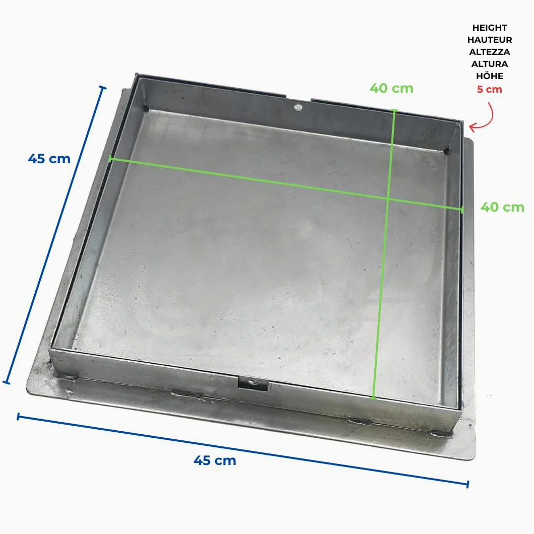 EINSIDE Sigillo zincato pesante porta pavimenti, Chiusino zincato botola a scomparsa altezza 5 cm, 40 x 40 cm