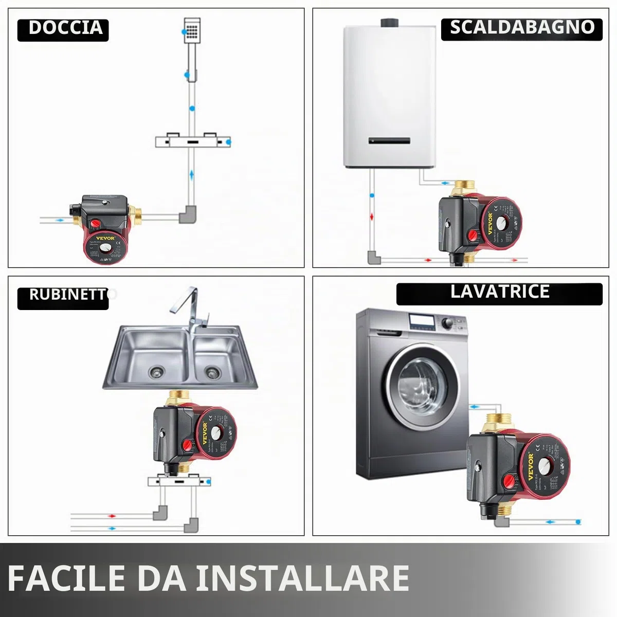 SucceBuy Pompa di Circolazione dell'Acqua Calda Portata max. 50L/min 90 W, Pompa dell'Acqua Calda da 0,8 A per Lavatrice Prevalenza max. 6m Temperatura 2-100℃