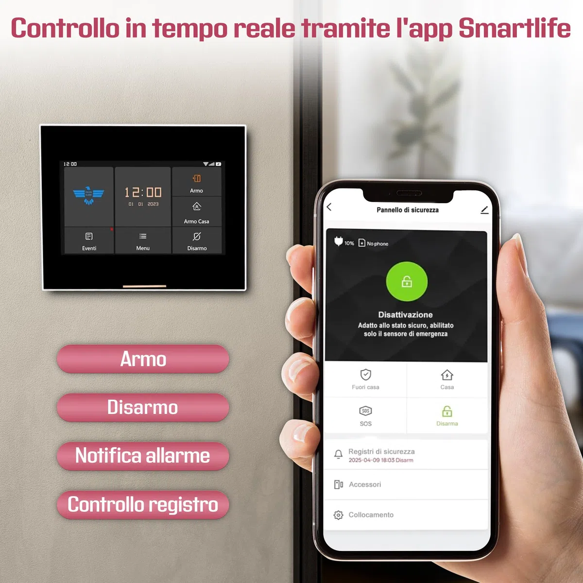 ITALIAN ALARM - Allarme Casa Senza Fili Touch Screen, Antifurto Casa WiFi GSM con APP Gestione Remoto, Sistema Allarme Wireless con Sensori Porte e Finestre. Mod. Micro Touch, Assistenza Italiana