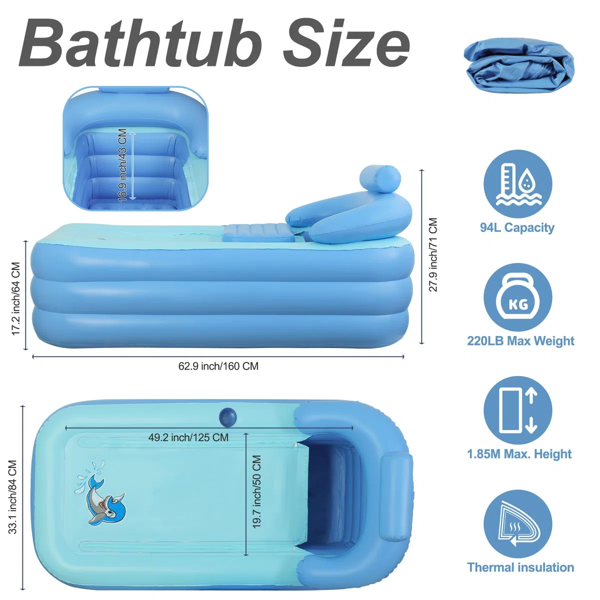 NArra Vasca da Bagno Gonfiabile per Adulti, Pieghevole in Plastica per Doccia, Portatile Autoportante, Interna ed Esterna, Facile da Gonfiare Con Pompa
