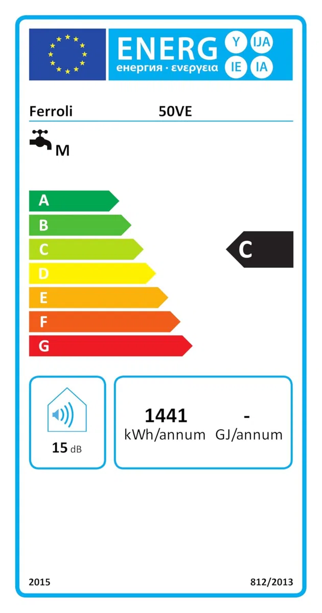 Ferroli Calypso Scaldabagno Elettrico Verticale 50 LT, Classe Energetica C