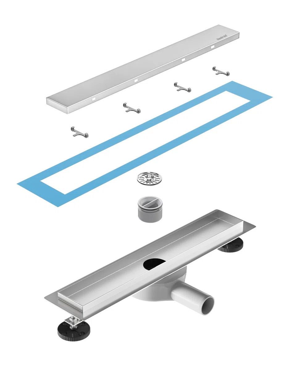 Neodrain Canalina per doccia, 70 cm, in acciaio inox, scarico a 360°, extra piatto, con filtro antiodore e adattatore per il bagno