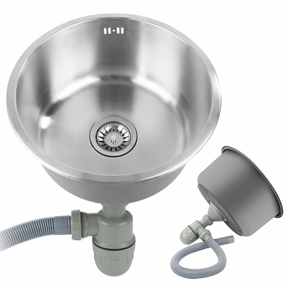 Piccolo lavello da cucina, vasca singola in acciaio inox, per camper, per installazione da incasso e scolapiatti reversibile da incasso (41 x 41 x 20 cm)