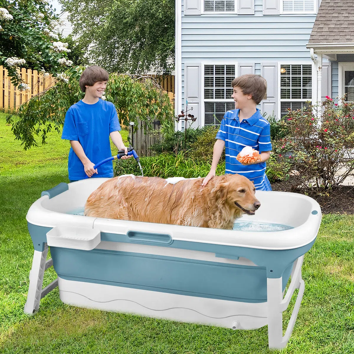 Froadp 128x60x53cm Vasca da Bagno Pieghevole con Rivestimento Sfoderabile per Adulti Bambini Doccia Vasche da Bagno Pieghevole Portatile Mobile con Corrimano per Interni Bagni Piccoli o Esterni