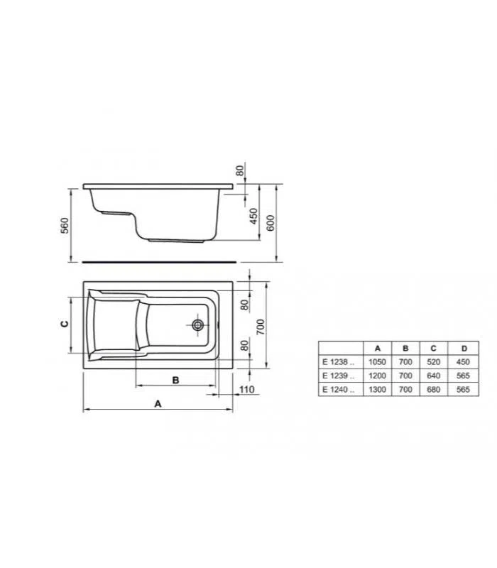 Ideal Standard Serie Connect Air Vasca da Bagno 105x70cm E123801 con Seduta da Incasso Solo Guscio