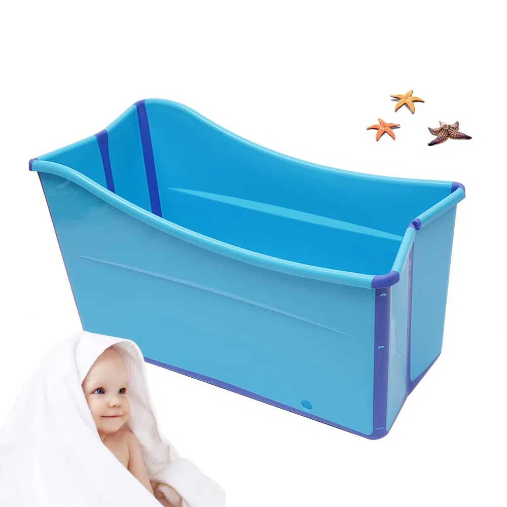 Vasca da bagno pieghevole per adulti, vasca da bagno mobile pieghevole, costruzione leggera, robusta, facile da riporre, grande vasca da bagno per la doccia SPA, blu