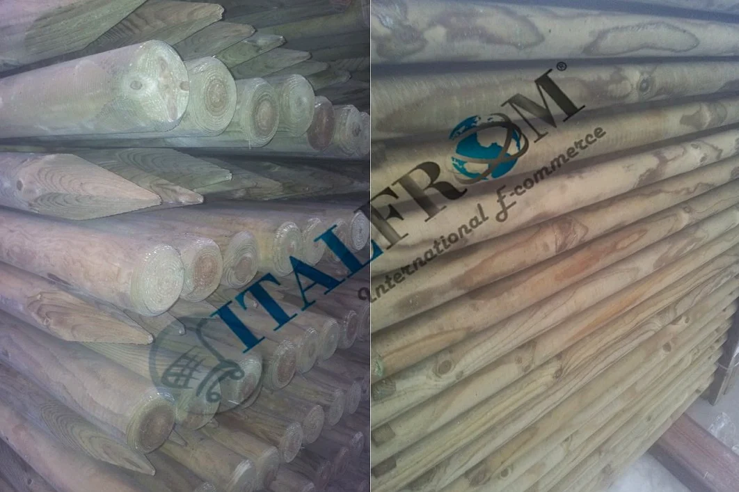 ITALFROM - 10 Paletti per Recinzione Pali in Legno con Punta Torniti (Diametro 6cm, H 200cm) Paletti da Giardino, Staccionata, Recinto, Steccato, per Vigneti e Frutteti, Legno di Pino Trattato (5847)