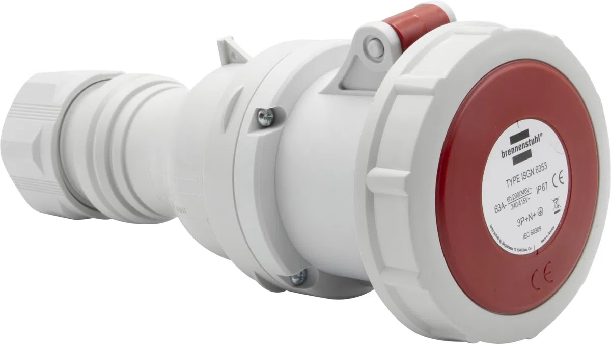 Brennenstuhl Presa Elettrica Industriale CEE a 5 Poli per Uso Esterno, Presa CEE 400V/63A con Coperchio, Connessione Avvitabile, Utilizzo all’Aperto, Cantieri, Industria, Campeggio, IP67, 63A