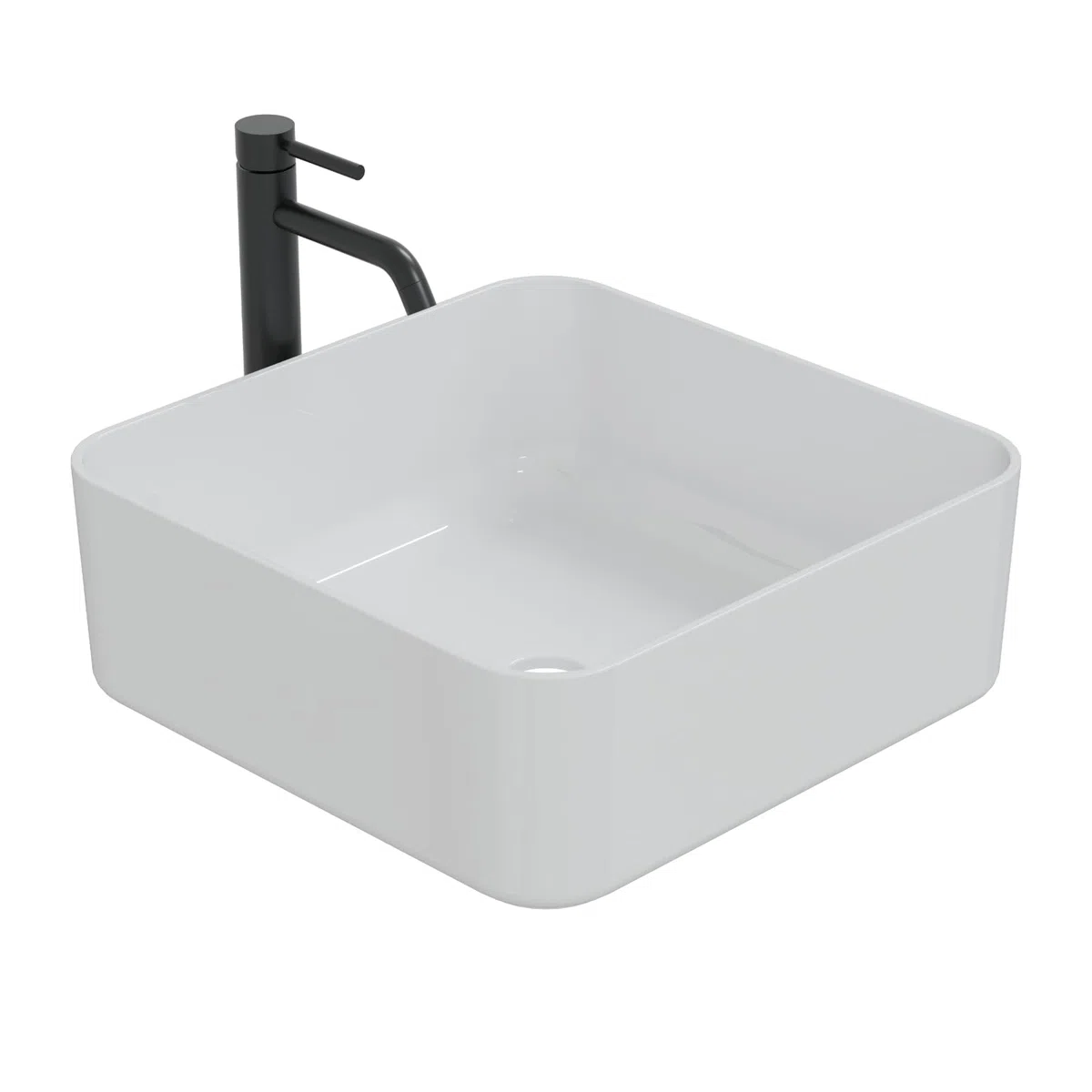 HAGO 24 | Lavabo in ceramica | quadrato 39 x 39 cm | bianco | angoli arrotondati | bordo stretto | Lavabo da appoggio | Ceramica | Antigraffio | Attacco standard